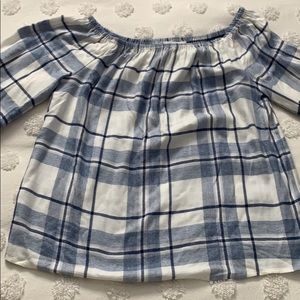 White & blue plaid flannel style blouse